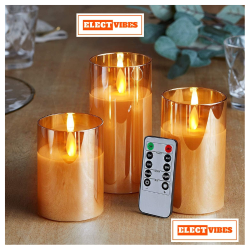 ELECTVIBES Wax Flicking T-Light Candle, Acrylic Glass Battery Operated Flameless Led Candles Valentine's Gift For Home Décor Romantic Ambiance Aesthetic Dinning Table Decor, Transparent (Set of 3)(Pack of 1) - Image 5