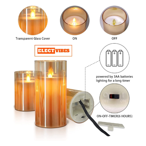 ELECTVIBES Wax Flicking T-Light Candle, Acrylic Glass Battery Operated Flameless Led Candles Valentine's Gift For Home Décor Romantic Ambiance Aesthetic Dinning Table Decor, Transparent (Set of 3)(Pack of 1) - Image 6