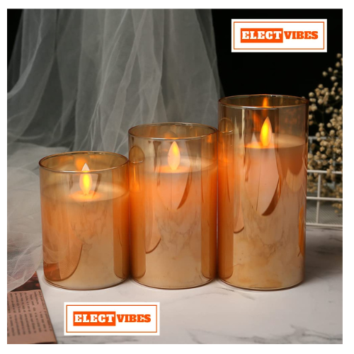 ELECTVIBES Wax Flicking T-Light Candle, Acrylic Glass Battery Operated Flameless Led Candles Valentine's Gift For Home Décor Romantic Ambiance Aesthetic Dinning Table Decor, Transparent (Set of 3)(Pack of 1) - Image 7