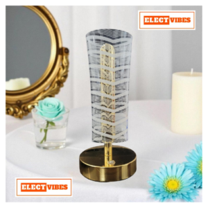 ELECTVIBES 3D Acrylic LED Night Lamp with Gold Base – Starry Sky Waist Design 3, Touch Control Cordless Decorative Table Light for Bedroom, Living Room & Home Decor Plastic Body(Pack of 1)
