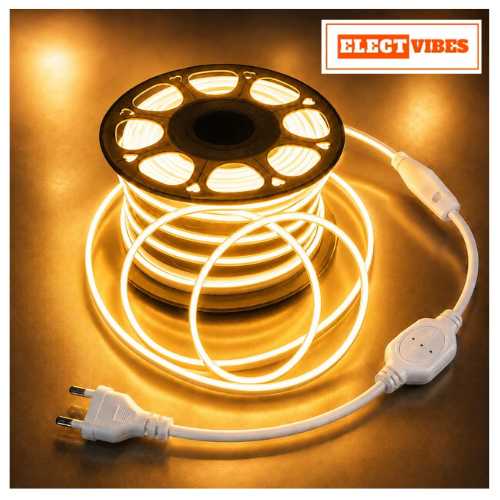 ELECTVIBES 5 Meter Warm White LED Strip Light, 288 LEDs Per Meter, 220V COB Dotless, Uniform, Bright, Waterproof, Flexible, Cuttable Strip for Indoor Outdoor Wall Decor, Home, Shop, Party & Festival (PACK OF 1)