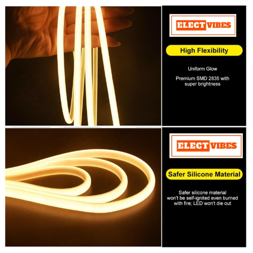 ELECTVIBES 5 Meter Warm White LED Strip Light, 288 LEDs Per Meter, 220V COB Dotless, Uniform, Bright, Waterproof, Flexible, Cuttable Strip for Indoor Outdoor Wall Decor, Home, Shop, Party & Festival (PACK OF 1) - Image 8