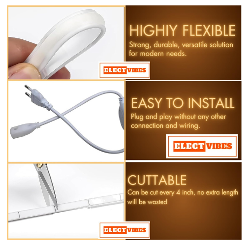 ELECTVIBES 5 Meter Warm White LED Strip Light, 288 LEDs Per Meter, 220V COB Dotless, Uniform, Bright, Waterproof, Flexible, Cuttable Strip for Indoor Outdoor Wall Decor, Home, Shop, Party & Festival (PACK OF 1) - Image 6