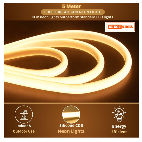 ELECTVIBES 5 Meter Warm White LED Strip Light, 288 LEDs Per Meter, 220V COB Dotless, Uniform, Bright, Waterproof, Flexible, Cuttable Strip for Indoor Outdoor Wall Decor, Home, Shop, Party & Festival (PACK OF 1) - Image 5
