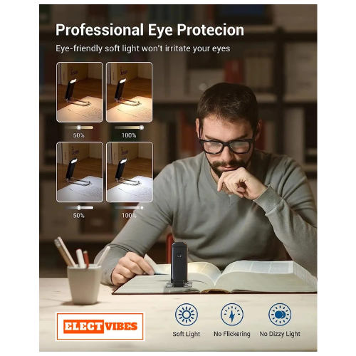 ELECTVIBES Book Lamp for Students, USB Rechargeable LED Study Light, 3 Brightness & Color Modes, Clip-On, Portable & Eye-Friendly (White)(PACK OF 1) - Image 17