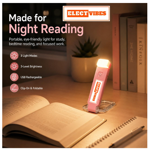ELECTVIBES Book Lamp for Students, USB Rechargeable LED Study Light, 3 Brightness & Color Modes, Clip-On, Portable & Eye-Friendly (White)(PACK OF 1) - Image 23