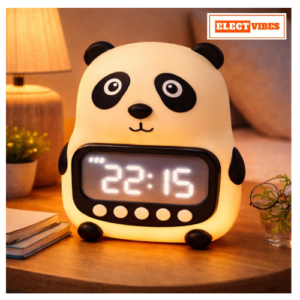 ELECTVIBES Panda Shape Digital Alarm Clock with LED Display & Night Light | Snooze, Timer, Temperature Display | Kids Bedside Clock for Bedroom, Study Table & Home Décor (PACK OF 1)