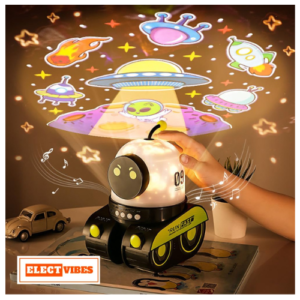 ELECTVIBES Robot Tank Toy for Kids, 1200mAh Battery, Cartoon Projector Light, Touch Button Decorative Lamp, Cute Bedside Decor for Bedroom & Gifting (PACK OF 1)